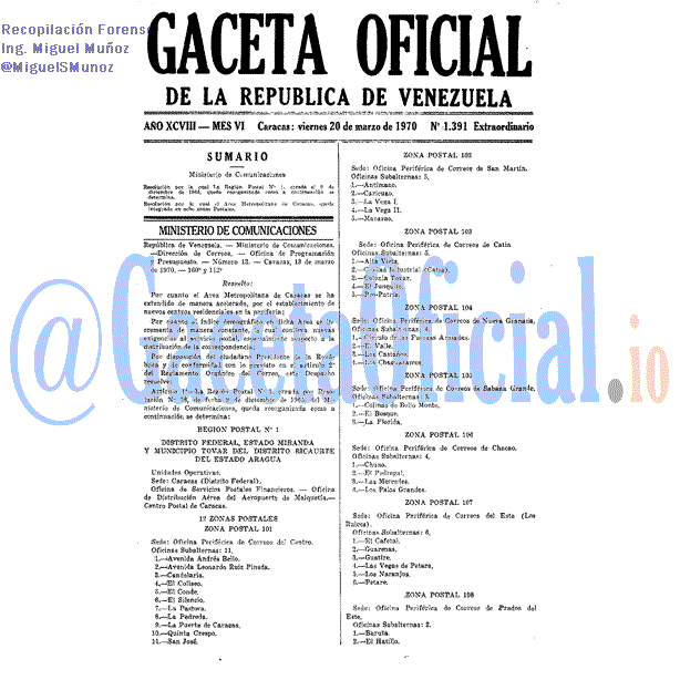 Gaceta Oficial 1391 del 20 Marzo 1970
