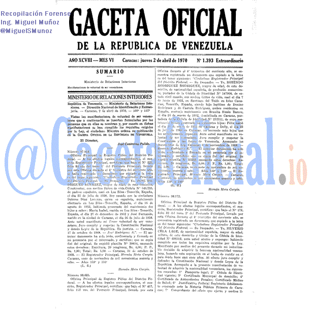 Gaceta Oficial 1393 del 2 Abril 1970