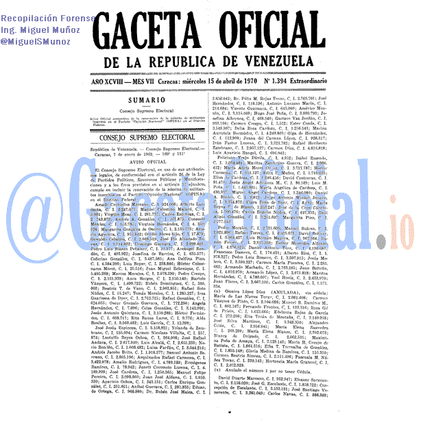 Gaceta Oficial 1394 del 15 Abril 1970