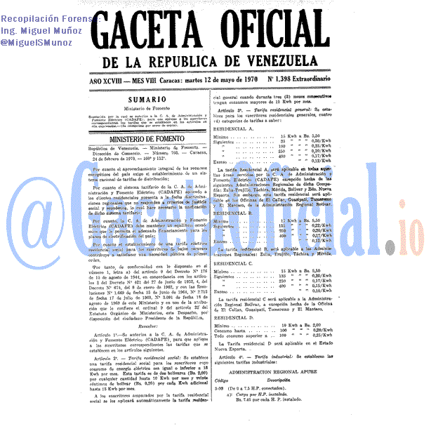 Gaceta Oficial 1398 del 12 Mayo 1970