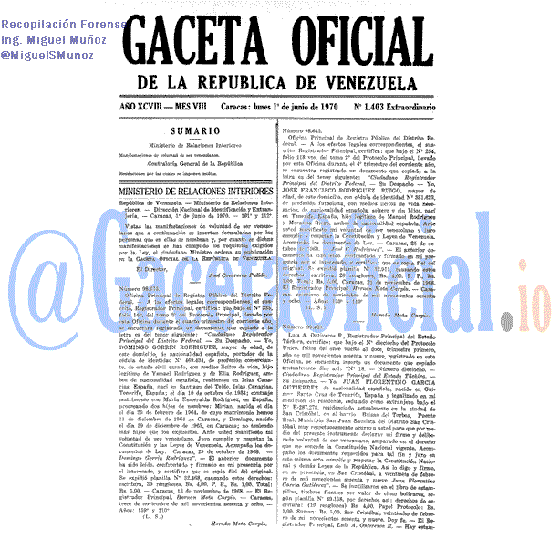 Gaceta Oficial 1403 del 1 Junio 1970