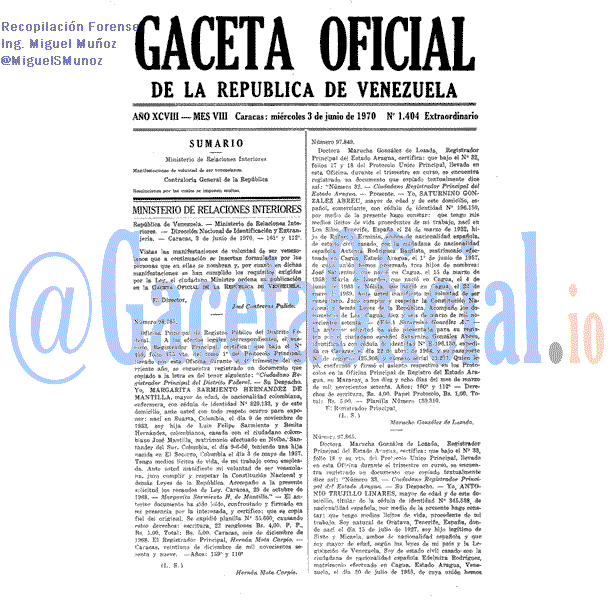 Gaceta Oficial 1404 del 3 Junio 1970