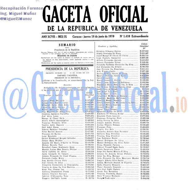 Gaceta Oficial 1410 del 18 Junio 1970
