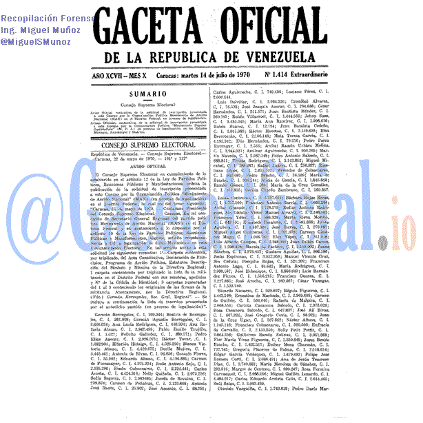 Gaceta Oficial 1414 del 14 Julio 1970