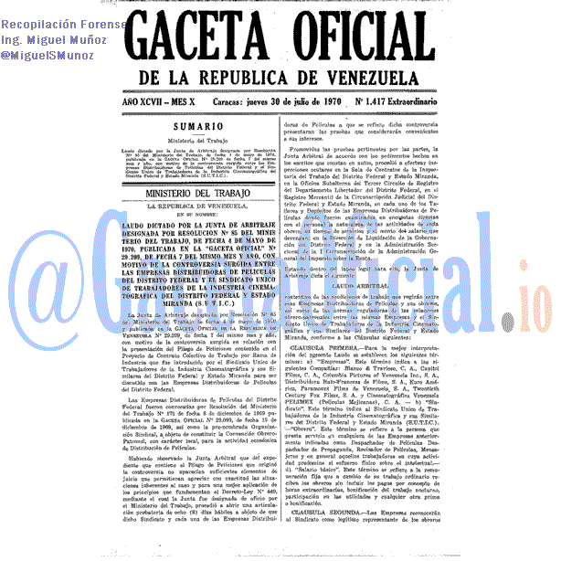Gaceta Oficial 1417 del 30 Julio 1970