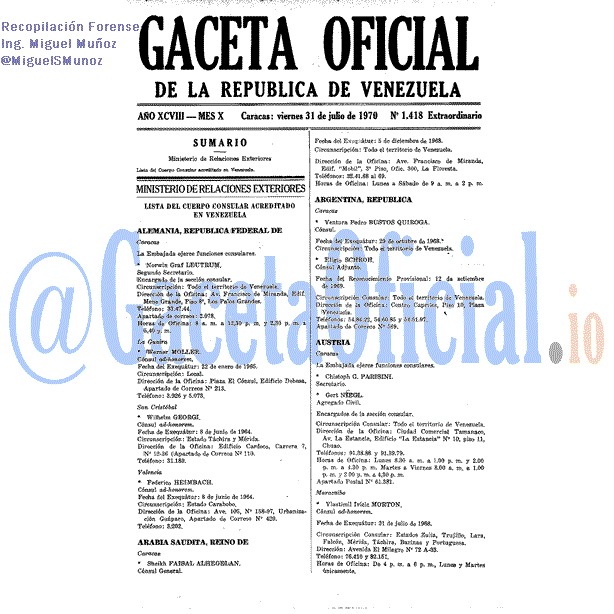 Gaceta Oficial 1418 del 31 Julio 1970