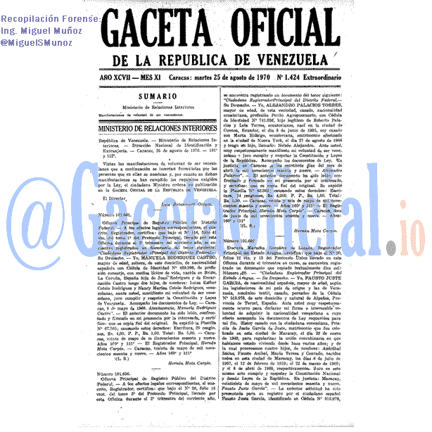 Gaceta Oficial 1424 del 25 Agosto 1970