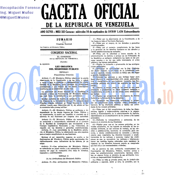 Gaceta Oficial 1434 del 16 Septiembre 1970