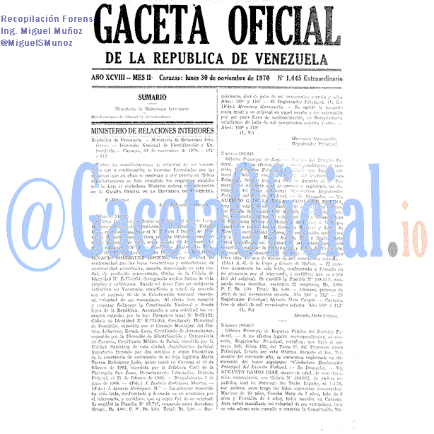 Gaceta Oficial 1445 del 30 Noviembre 1970