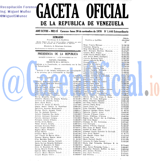 Gaceta Oficial 1446 del 30 Noviembre 1970