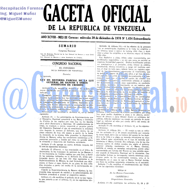 Gaceta Oficial 1454 del 30 Diciembre 1970