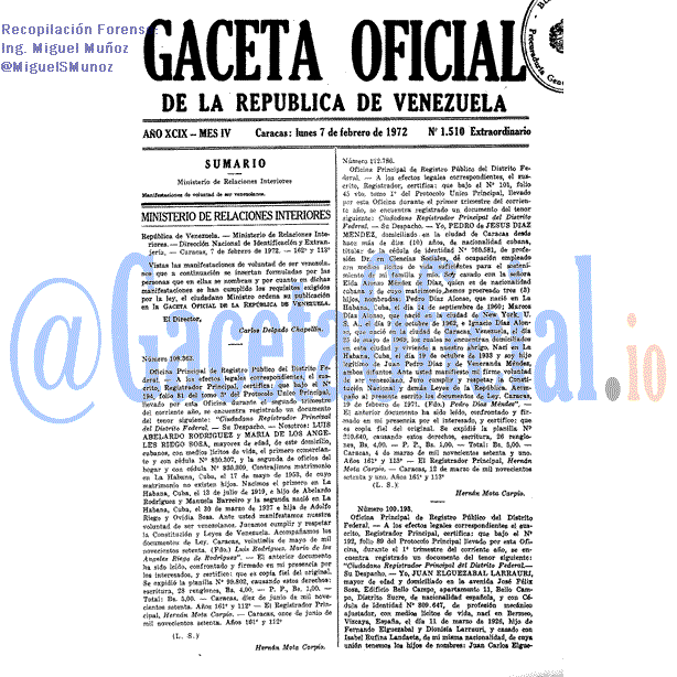 Gaceta Oficial 1510 del 7 Febrero 1972
