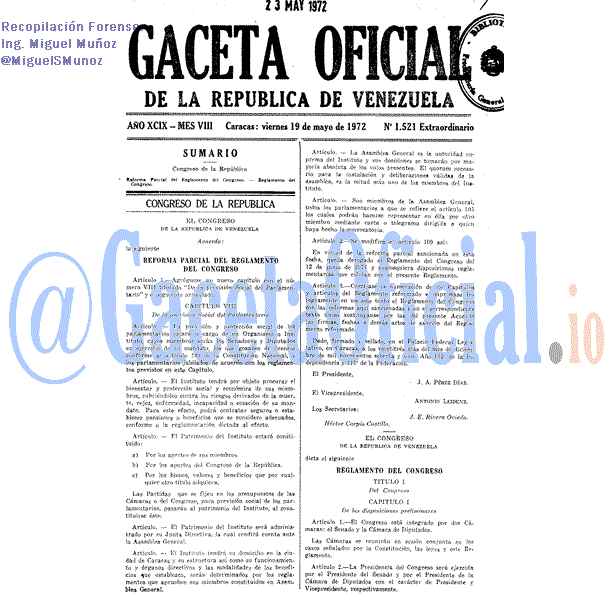 Gaceta Oficial 1521 del 19 Mayo 1972