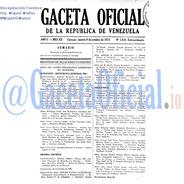 Gaceta Oficial 1615 del 9 Octubre 1973