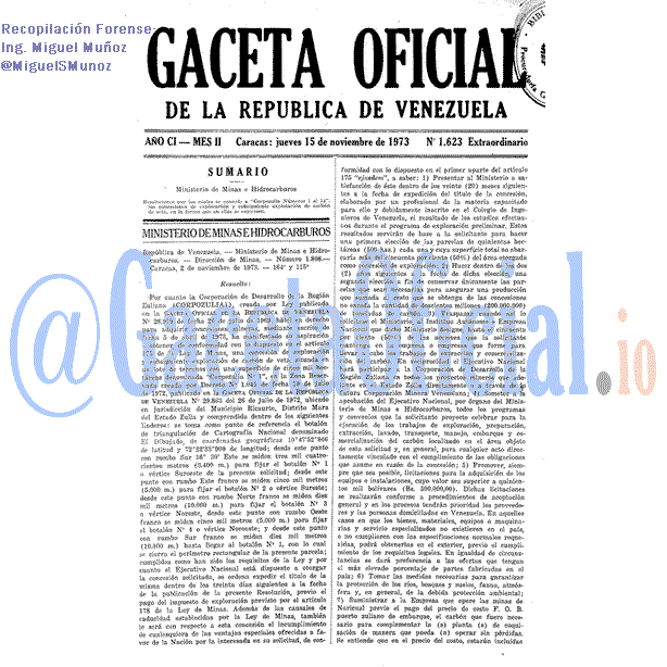 Gaceta Oficial 1623 del 15 Noviembre 1973