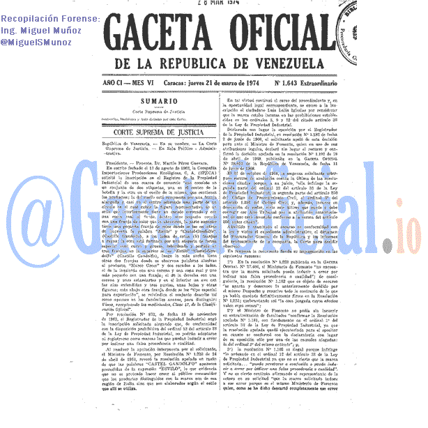 Gaceta Oficial 1643 del 21 Marzo 1974
