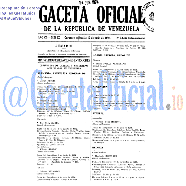 Gaceta Oficial 1658 del 12 Junio 1974