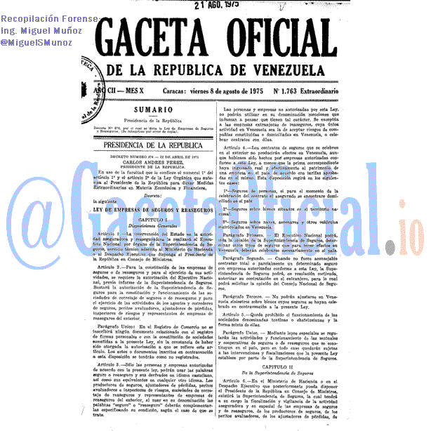 Gaceta Oficial 1763 del 8 Agosto 1975