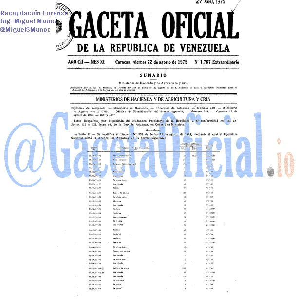 Gaceta Oficial 1767 del 22 Agosto 1975