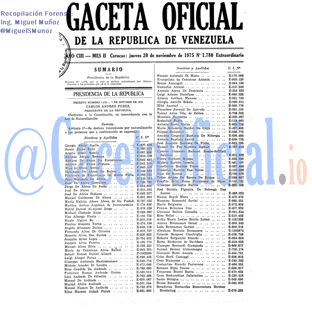 Gaceta Oficial 1780 del 20 Noviembre 1975