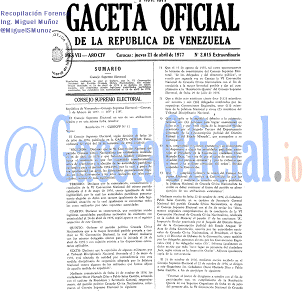 Gaceta Oficial 2015 del 21 Abril 1977