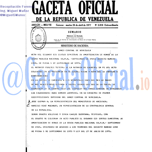 Gaceta Oficial 2016 del 26 Abril 1977