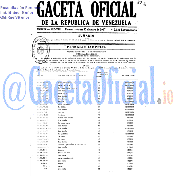Gaceta Oficial 2031 del 13 Mayo 1977