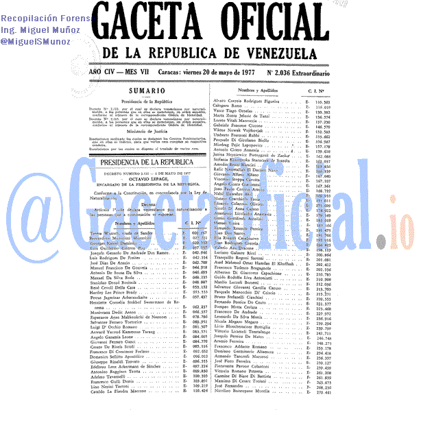 Gaceta Oficial 2036 del 20 Mayo 1977