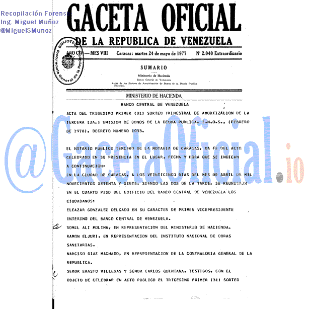 Gaceta Oficial 2040 del 24 Mayo 1977