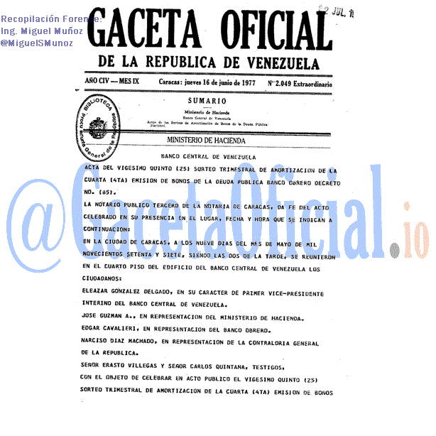 Gaceta Oficial 2049 del 16 Junio 1977