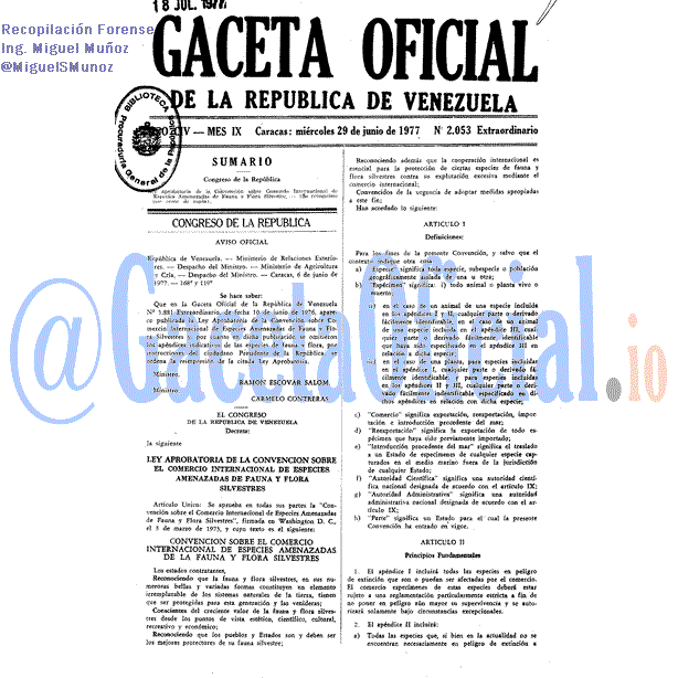Gaceta Oficial 2053 del 29 Junio 1977