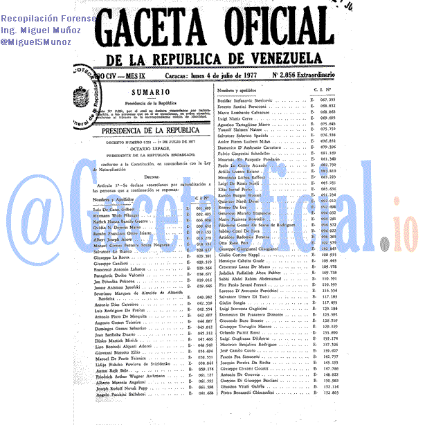 Gaceta Oficial 2056 del 4 Julio 1977