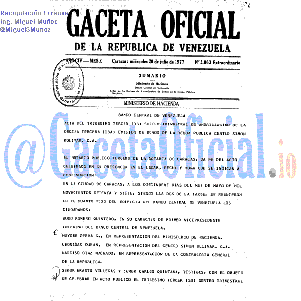 Gaceta Oficial 2063 del 20 Julio 1977
