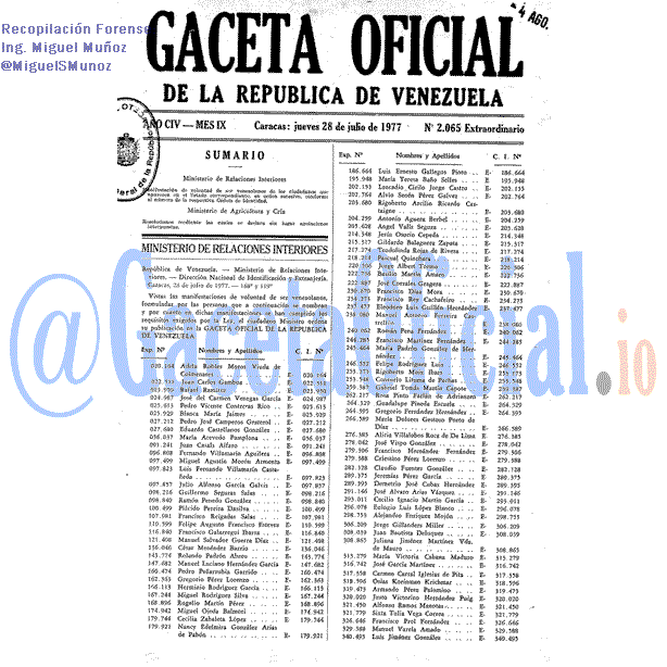 Gaceta Oficial 2065 del 28 Julio 1977