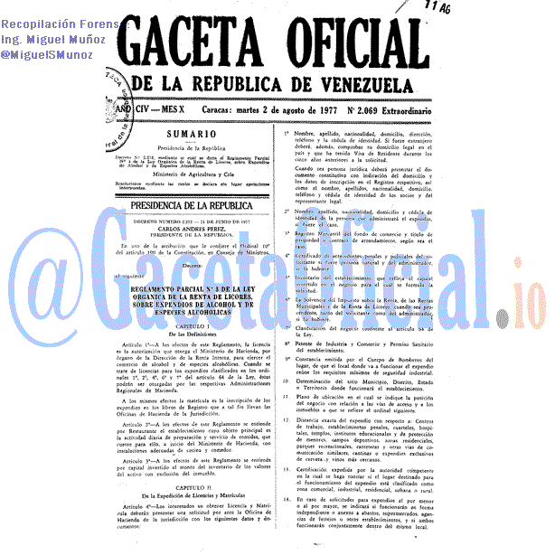 Gaceta Oficial 2069 del 2 Agosto 1977