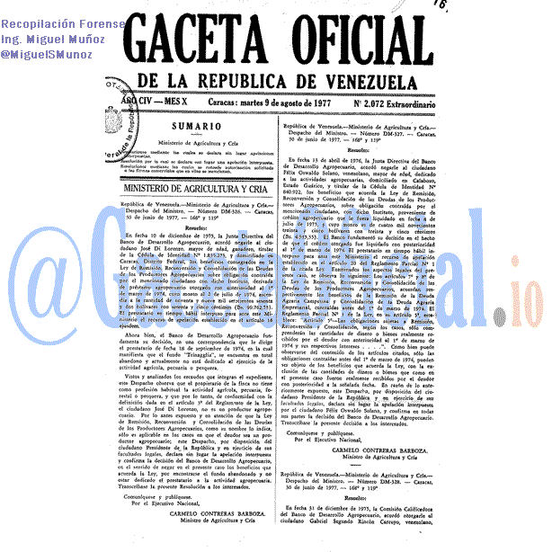 Gaceta Oficial 2072 del 9 Agosto 1977