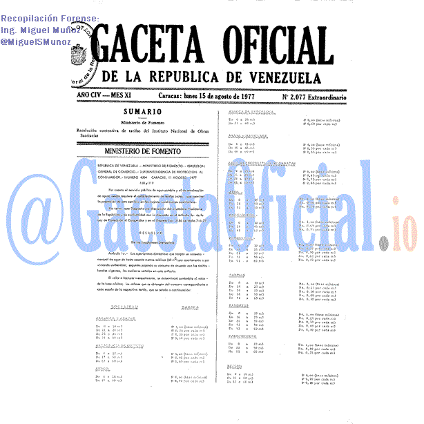 Gaceta Oficial 2077 del 15 Agosto 1977