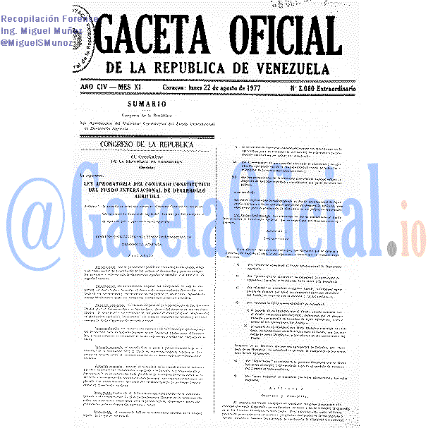 Gaceta Oficial 2080 del 22 Agosto 1977