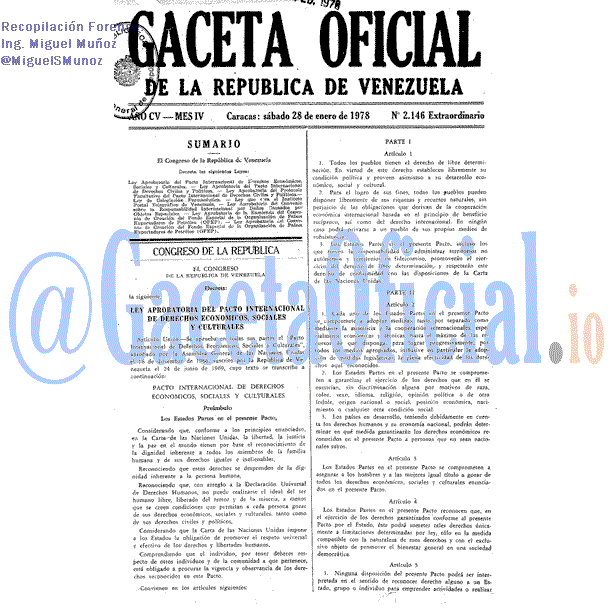Gaceta Oficial 2146 del 28 Enero 1978