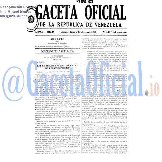 Gaceta Oficial 2157 del 6 Febrero 1978