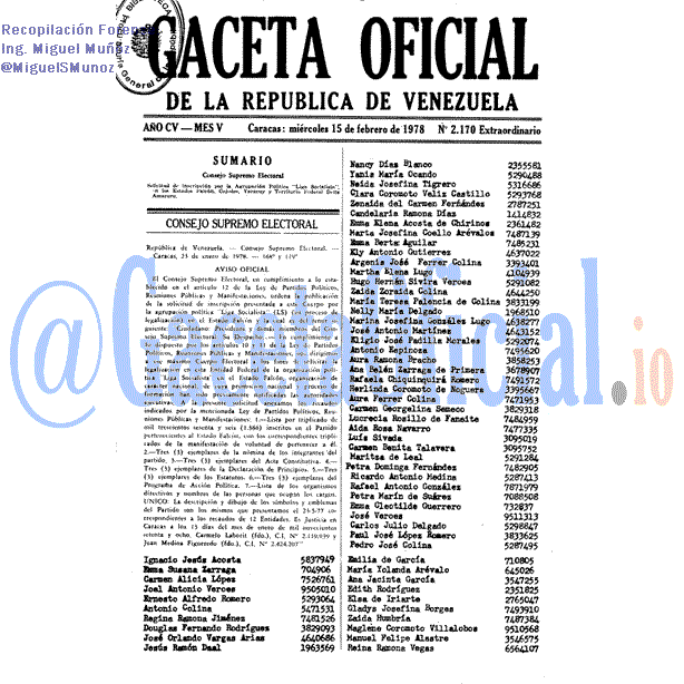 Gaceta Oficial 2170 del 15 Febrero 1978