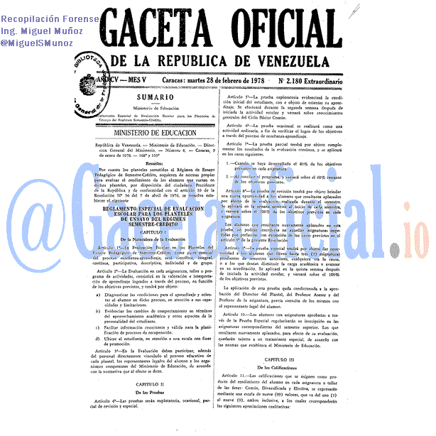 Gaceta Oficial 2180 del 28 Febrero 1978