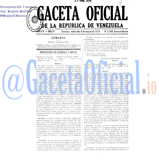 Gaceta Oficial 2185 del 8 Marzo 1978