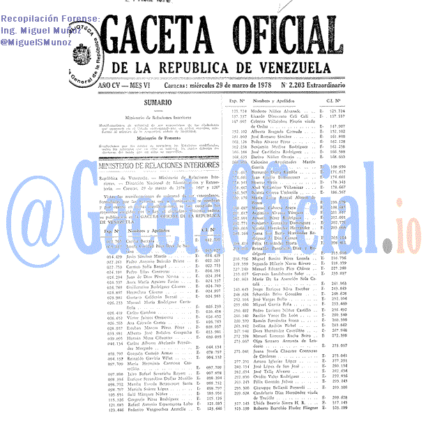 Gaceta Oficial 2203 del 29 Marzo 1978