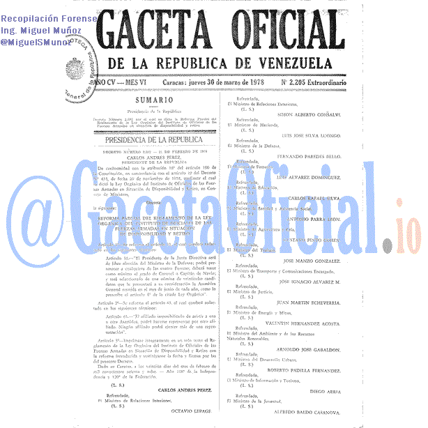 Gaceta Oficial 2205 del 30 Marzo 1978