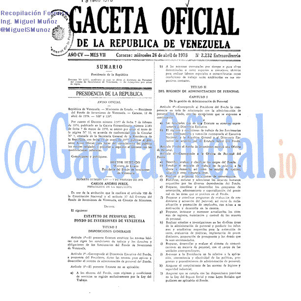 Gaceta Oficial 2232 del 26 Abril 1978