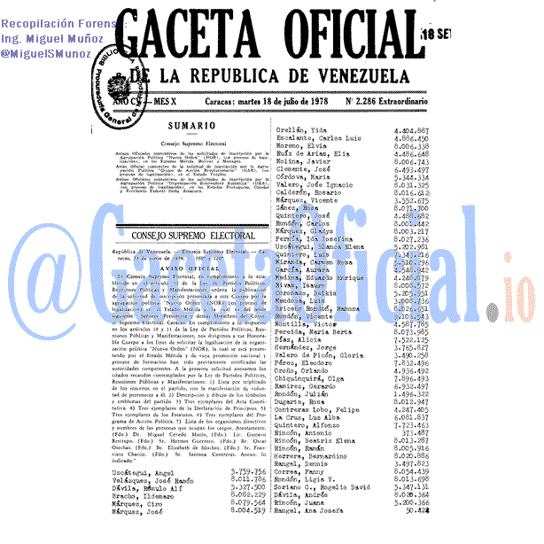 Gaceta Oficial 2286 del 18 Julio 1978