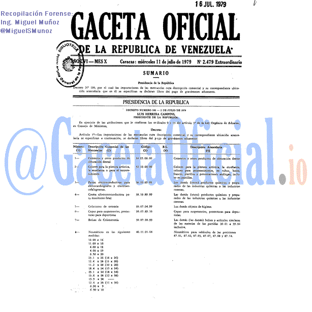 Gaceta Oficial 2479 del 11 Julio 1979
