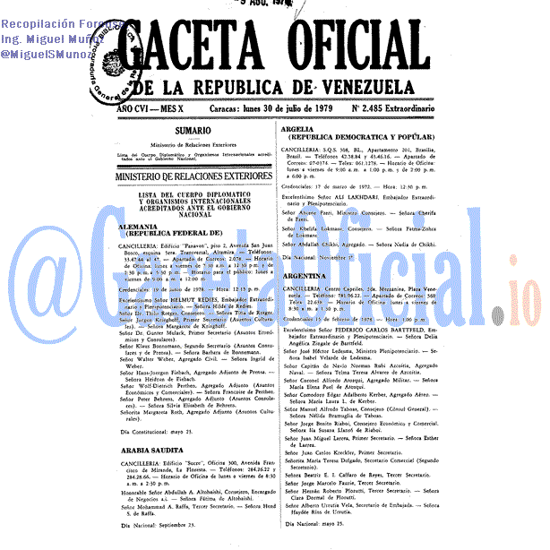 Gaceta Oficial 2485 del 30 Julio 1979