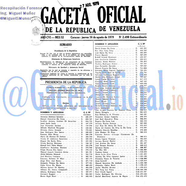 Gaceta Oficial 2490 del 16 Agosto 1979